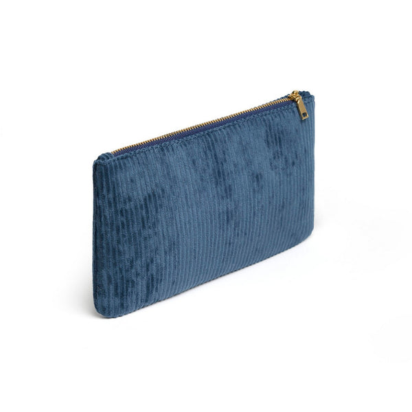 Pochette Plate Velours Côtelé - Bleu - Uni