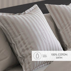 Set Of 2 Dobby Stripe Woven Cotton Satin Pillowcases - Taupe - Dobby Stripe Woven