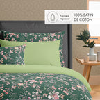 Taie De Traversin Satin De Coton - Vert - Lina Fleurs