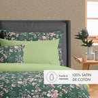 Cotton Sateen Flat Sheet - Green - Murmure Floral