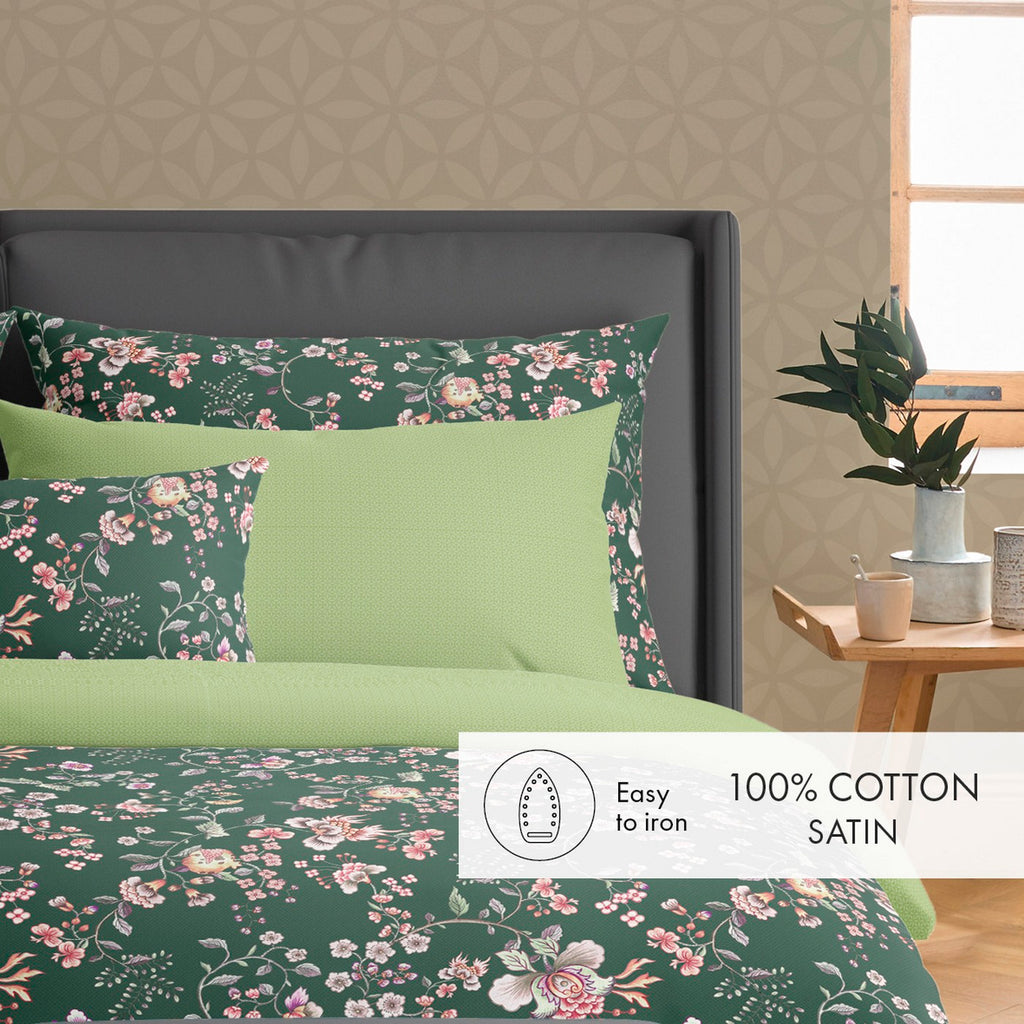 Cotton Sateen Flat Sheet - Green - Murmure Floral