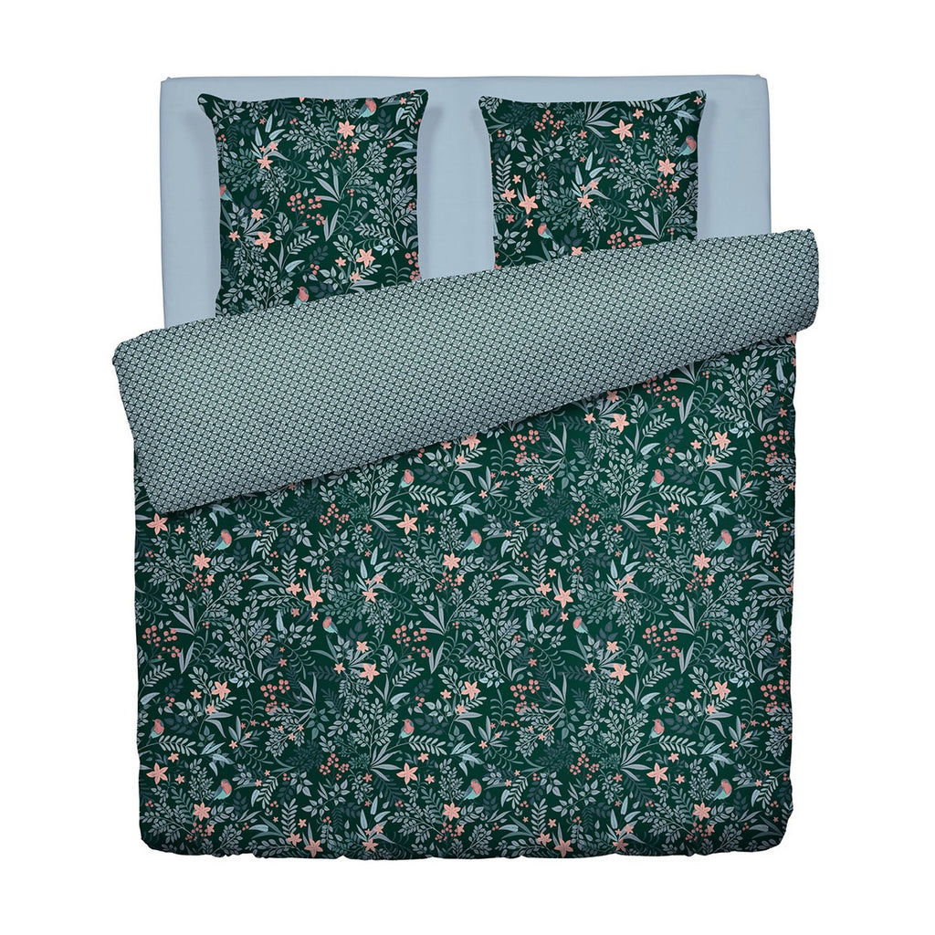 Funda Nórdica + Fundas De Almohada Satén De Algodón - Verde - Armonía De Las Aves