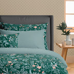 Set De 2 Fundas De Almohada Satén De Algodón - Verde - Harmonie Des Oiseaux