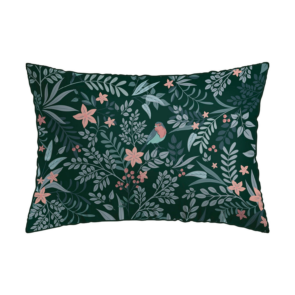 Set De 2 Fundas De Almohada Satén De Algodón - Verde - Harmonie Des Oiseaux