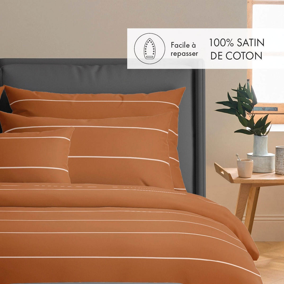 Set De 2 Taies D'Oreiller Satin De Coton - Brun - Camille