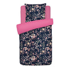 Funda Nórdica + Fundas De Almohada Satén De Algodón - Azul Oscuro / Rosa - Murmullo Floral