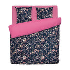Funda Nórdica + Fundas De Almohada Satén De Algodón - Azul Oscuro / Rosa - Murmullo Floral