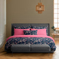 Set De 2 Taies D'Oreiller Satin De Coton - Bleu Foncé / Rose - Murmure Floral