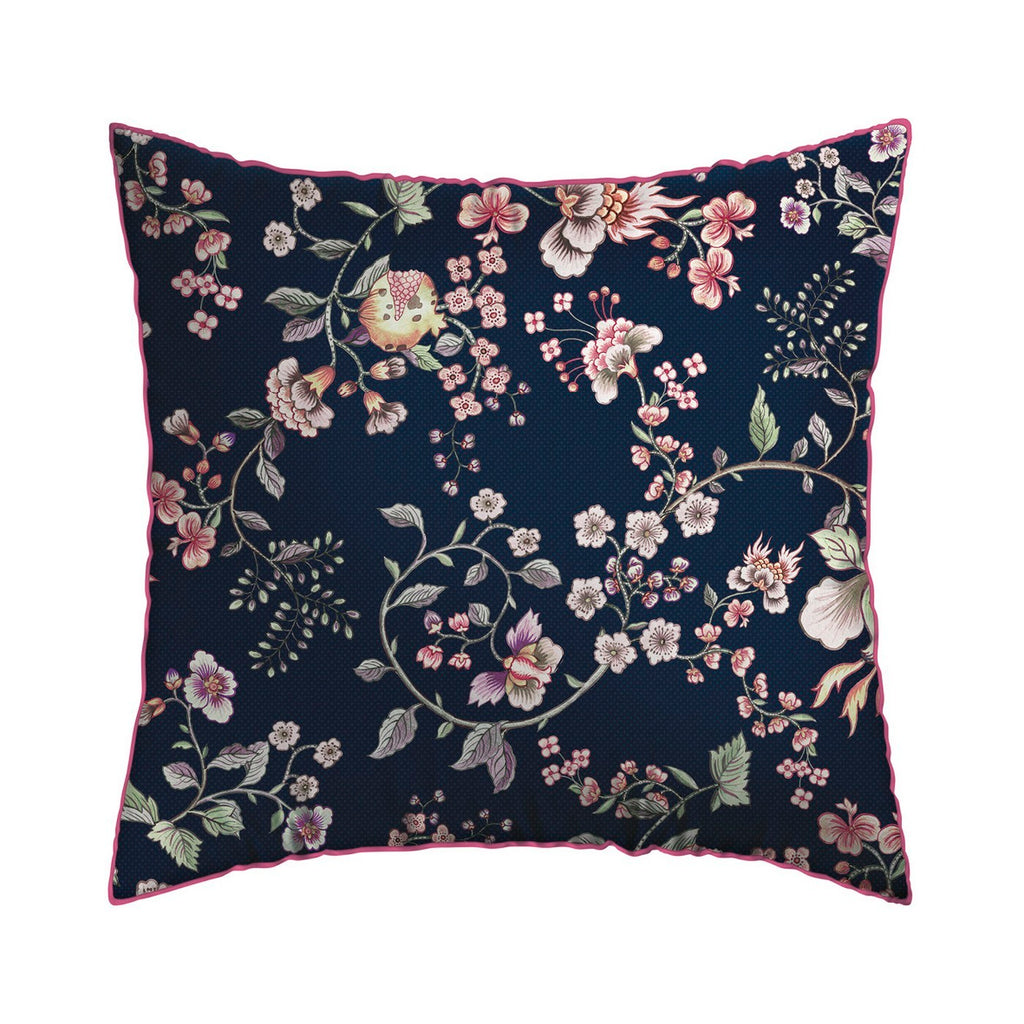 Set De 2 Taies D'Oreiller Satin De Coton - Bleu Foncé / Rose - Murmure Floral