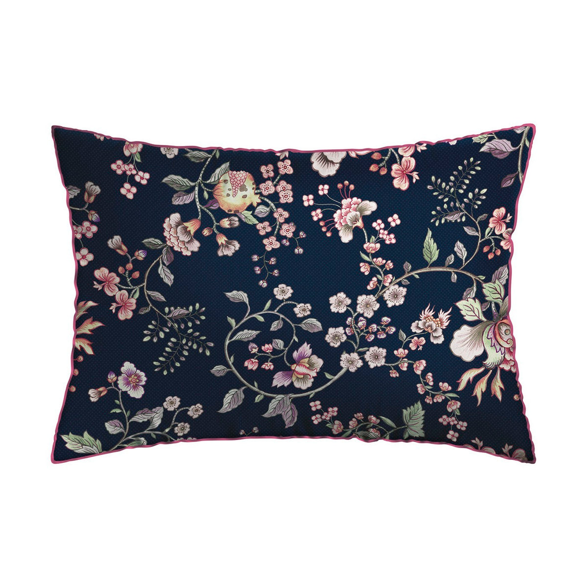 Set De 2 Taies D'Oreiller Satin De Coton - Bleu Foncé / Rose - Murmure Floral