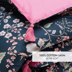 Quilt With Tassels - Dark Blue / Pink - Whisper Floral