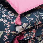 Quilt With Tassels - Dark Blue / Pink - Whisper Floral