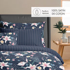 Set De 2 Taies D'Oreiller Satin De Coton - Bleu Foncé - Jardin Rêveur