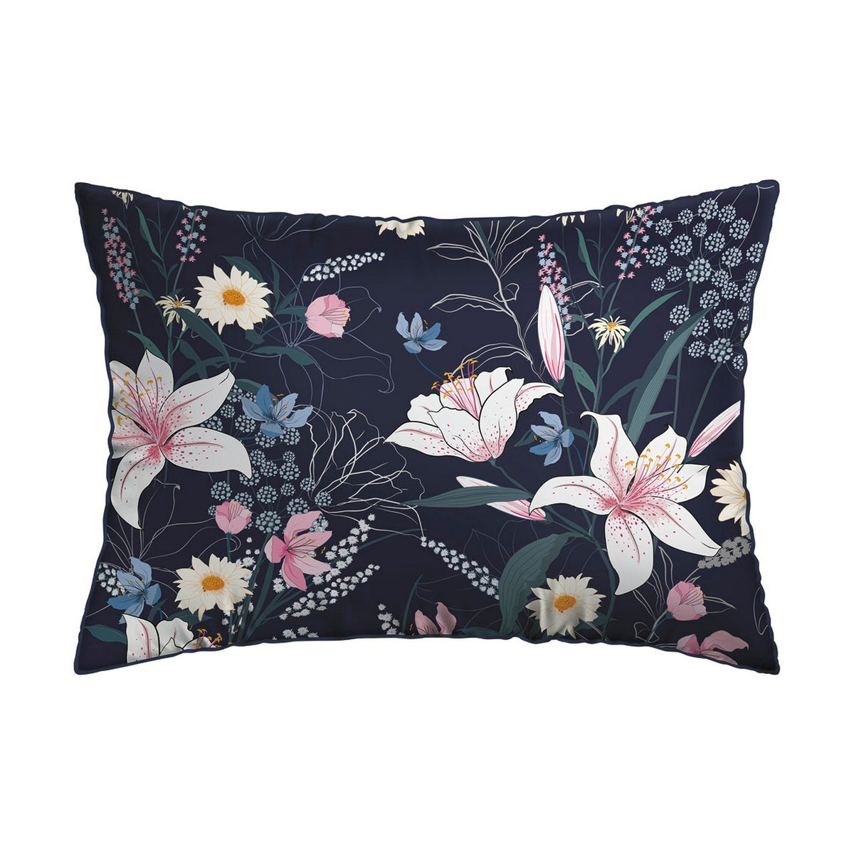 Set De 2 Taies D'Oreiller Satin De Coton - Bleu Foncé - Jardin Rêveur