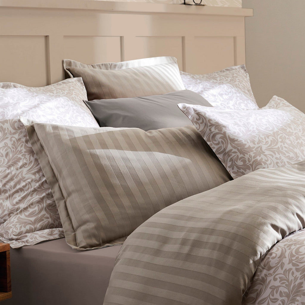 Cotton Satin Bolster Case - Taupe - Damask Floralia