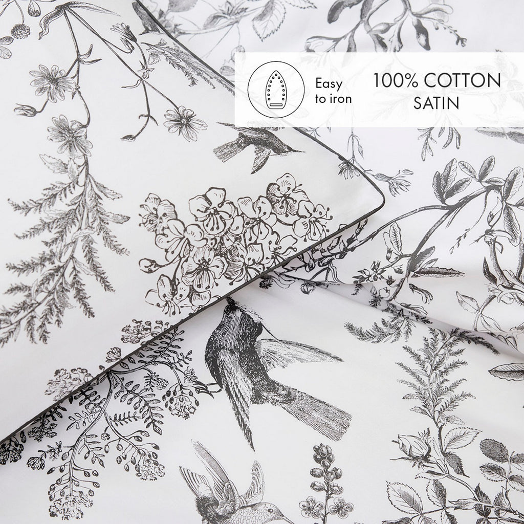 Cotton Satin Bolster Pillowcase - Black Grey - Colibri Botanique