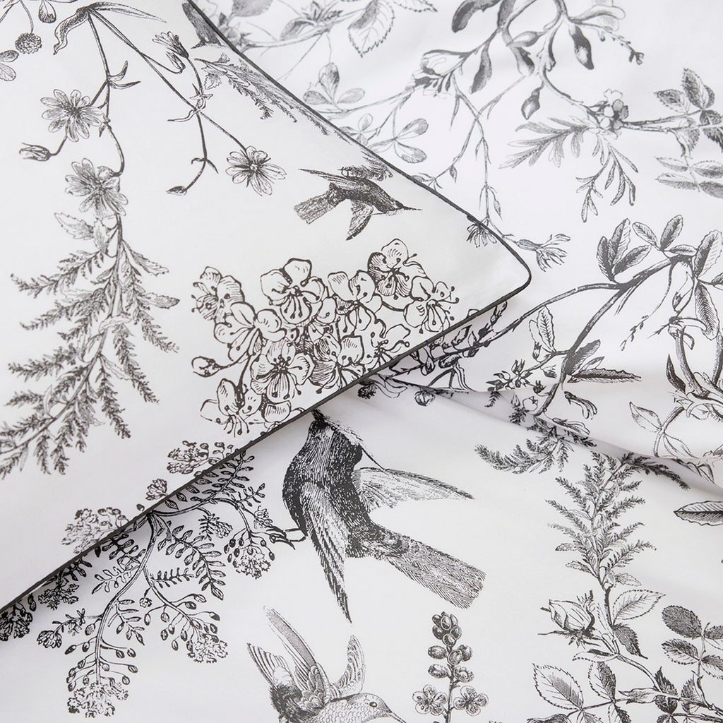 Cotton Satin Bolster Pillowcase - Black Grey - Colibri Botanique