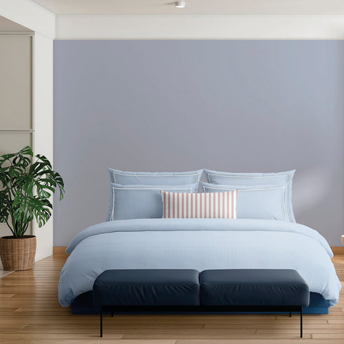Housse De Couette + Taies D'Oreiller Coton Percale - Bleu Clair - Nantes