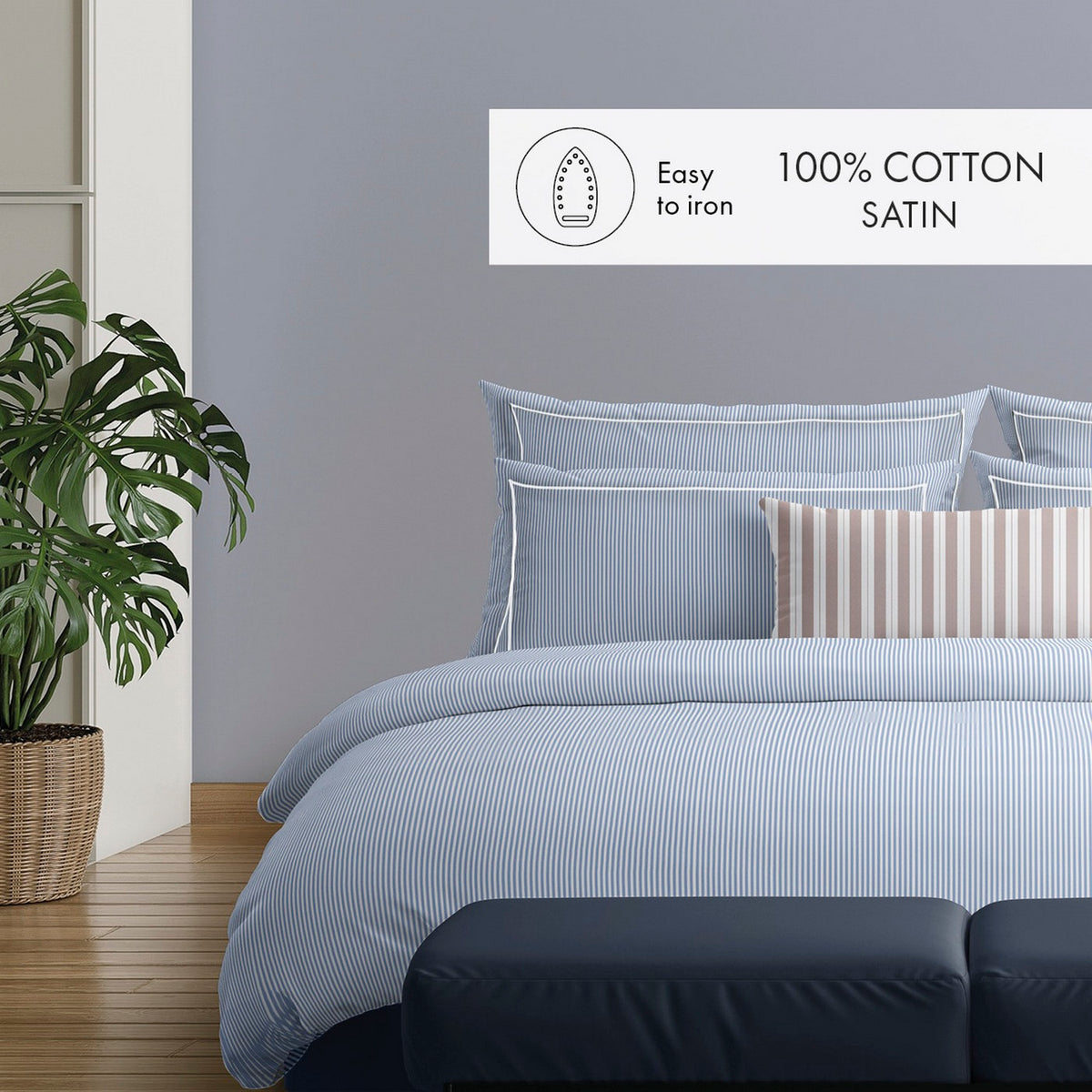 Set of 2 Cotton Percale Pillowcases - Light Blue - Nantes