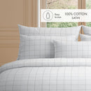 Set Of 2 Cotton Satin Pillowcases - White / Taupe - Large Checks
