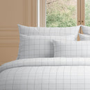 Set Of 2 Cotton Satin Pillowcases - White / Taupe - Large Checks