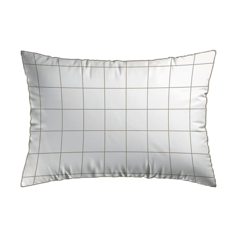 Set Of 2 Cotton Satin Pillowcases - White / Taupe - Large Checks