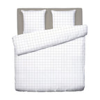 Duvet Cover + Pillowcases Cotton Satin - White / Taupe - Large Checks