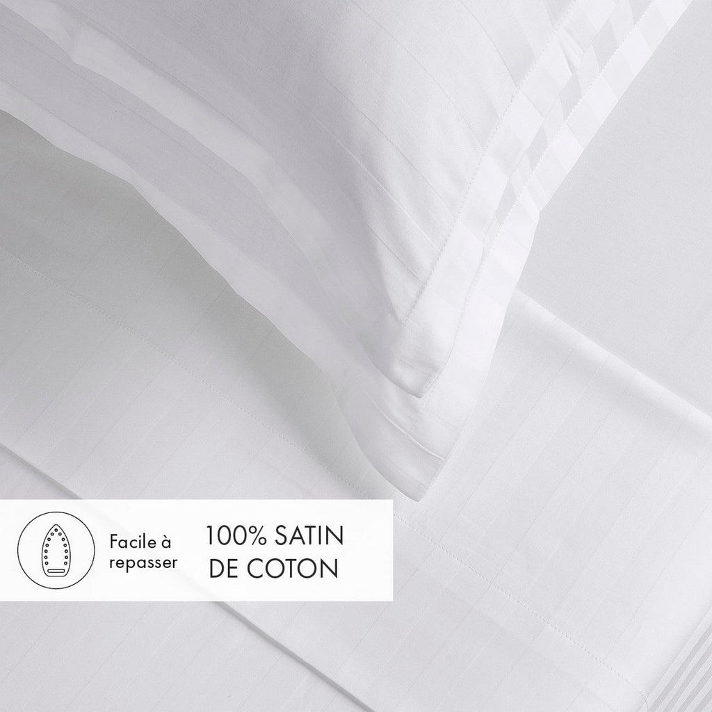 Set di lenzuola in raso di cotone a righe dobby tessute - Bianco - Dobby Stripe Woven