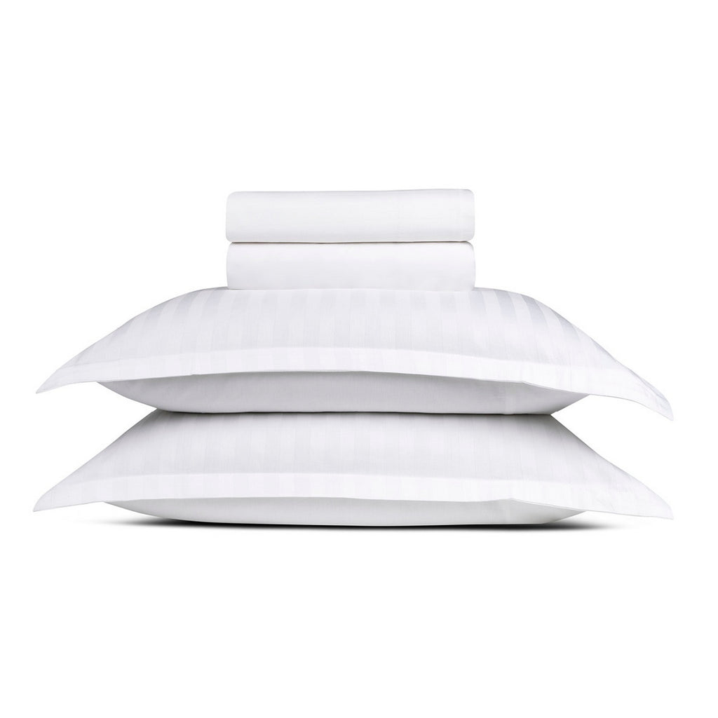 Set di lenzuola in raso di cotone a righe dobby tessute - Bianco - Dobby Stripe Woven