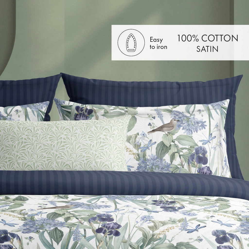 Housse De Couette + Taies D'Oreiller Satin De Coton - Blanc - Jardin D'Eden