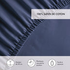 Drap-Housse Satin De Coton - Bleu Foncé - Uni