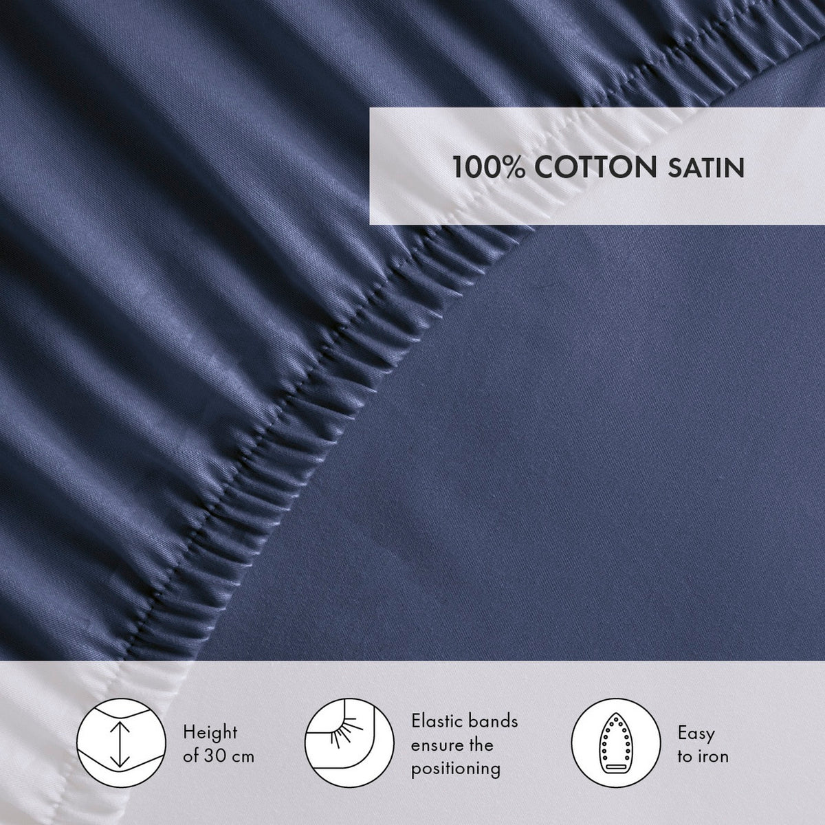 Drap-Housse Satin De Coton - Bleu Foncé - Uni