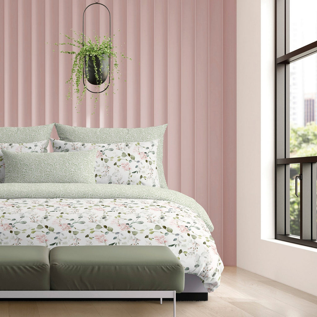 Taie De Traversin Satin De Coton - Vert - Feuilles De Coeur