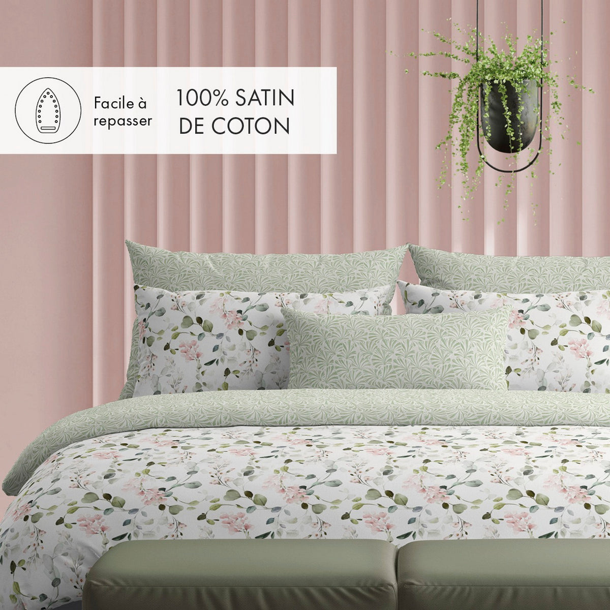 Drap Plat Satin De Coton - Blanc - Eclat D'Eucalyptus