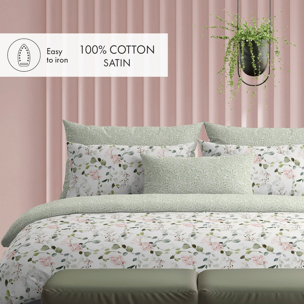 Drap Plat Satin De Coton - Blanc - Eclat D'Eucalyptus