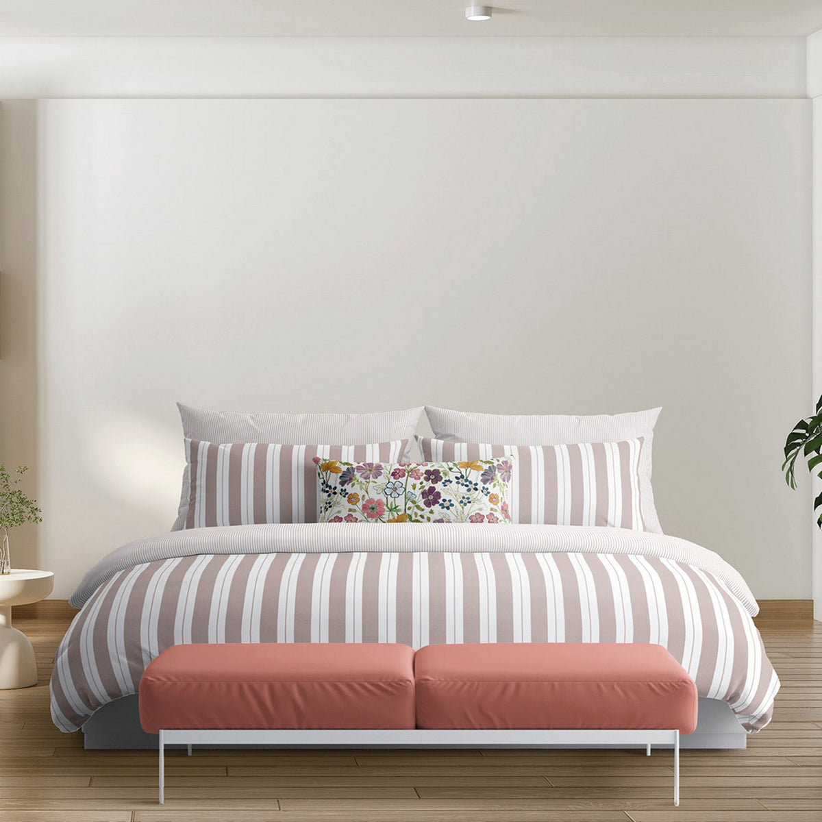 Juego de 2 fundas de almohada de satén de algodón - Rosa viejo - Rayas finas