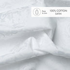 Set De 2 Taies D'Oreiller Jacquard Imprimé Satin De Coton - Blanc - Fleur Enchantée