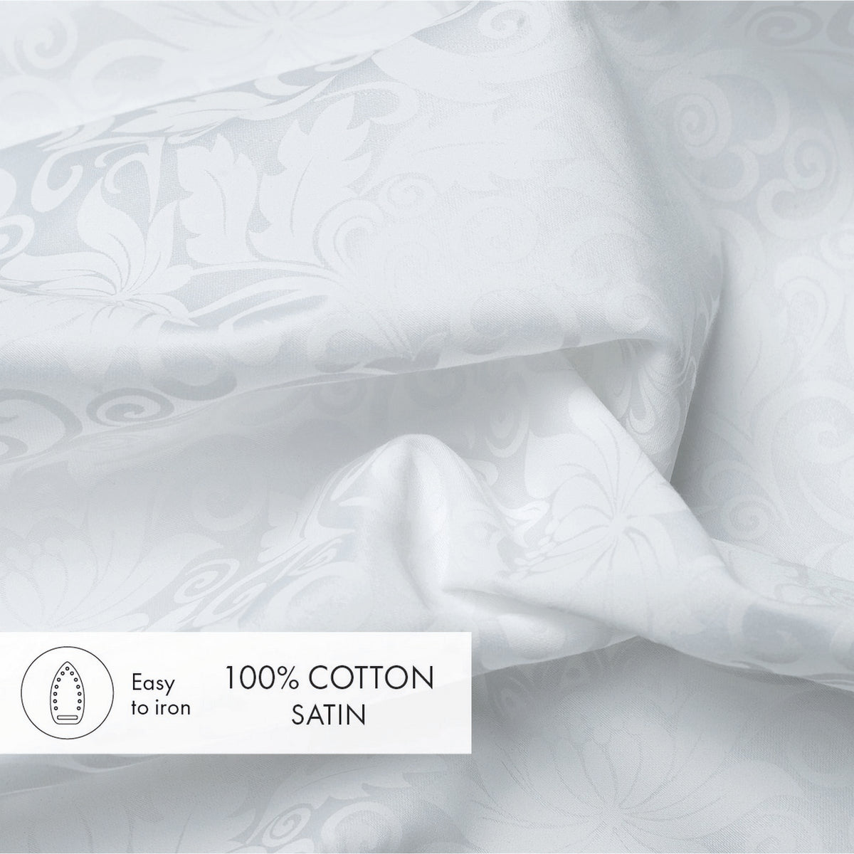 Taie De Traversin Jacquard Imprimé Satin De Coton - Blanc - Fleur Enchantée