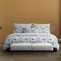 Housse De Couette + Taies D'Oreiller Satin De Coton - Blanc - Eclat Bleu