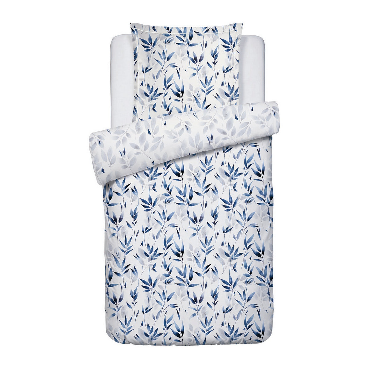 Housse De Couette + Taies D'Oreiller Satin De Coton - Blanc - Eclat Bleu