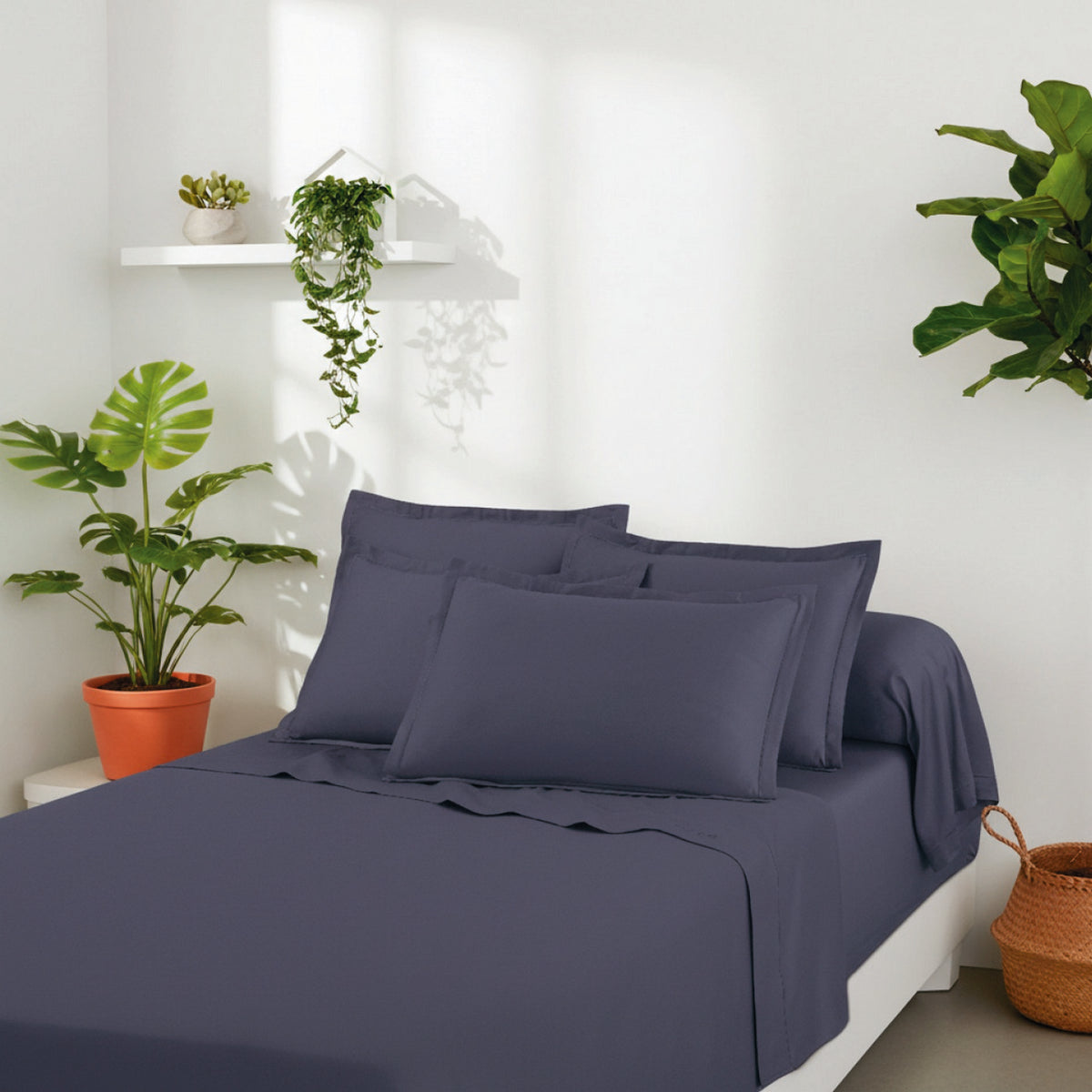 Cotton Sateen Flat Sheet - Blue 06 - Plain 1 Baratta