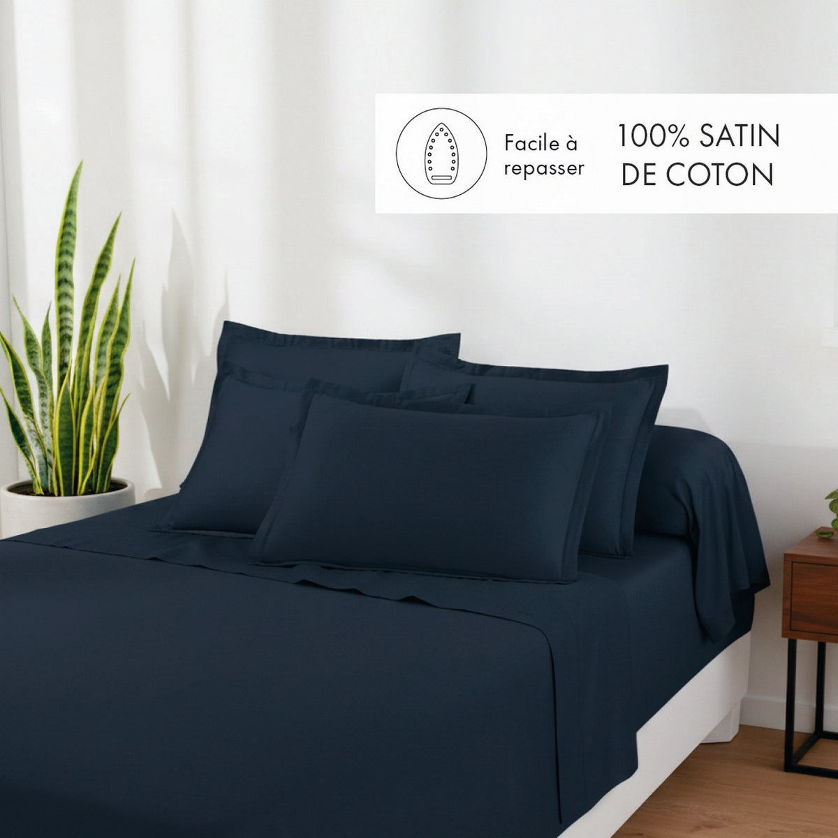 Set de 2 fundas de almohada de satén de algodón - Azul 11 - Liso 1 Baratta