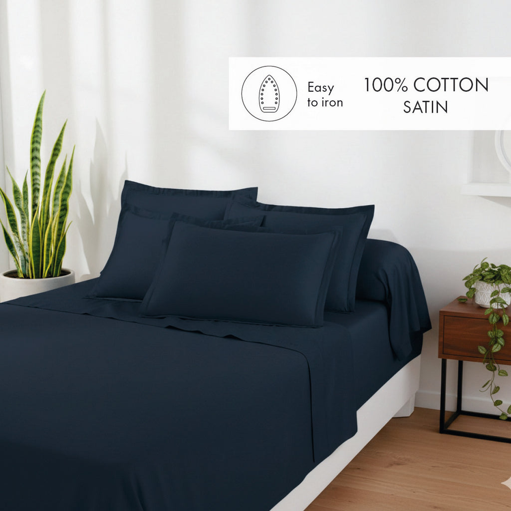 Drap Plat Satin De Coton - Bleu 11 - Uni 1 Baratta