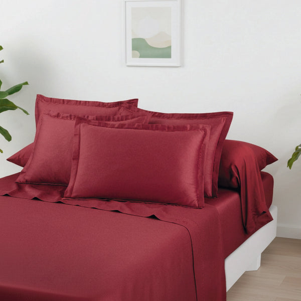Set De 2 Taies D'Oreiller Satin De Coton - Bordeaux 01 - Uni 1 Baratta