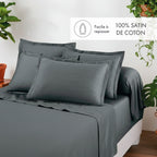 Set De 2 Taies D'Oreiller Satin De Coton - Gris 02 - Uni 1 Baratta