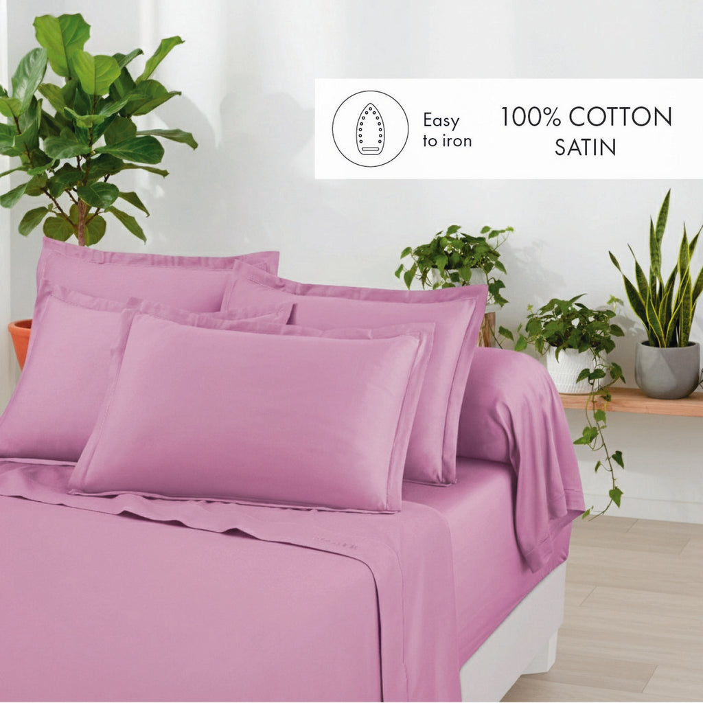 Set De 2 Taies D'Oreiller Satin De Coton - Rose 03 - Uni 1 Baratta