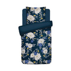 Housse De Couette + Taies D'Oreiller Satin De Coton - Bleu Foncé - Nuit Fleurie