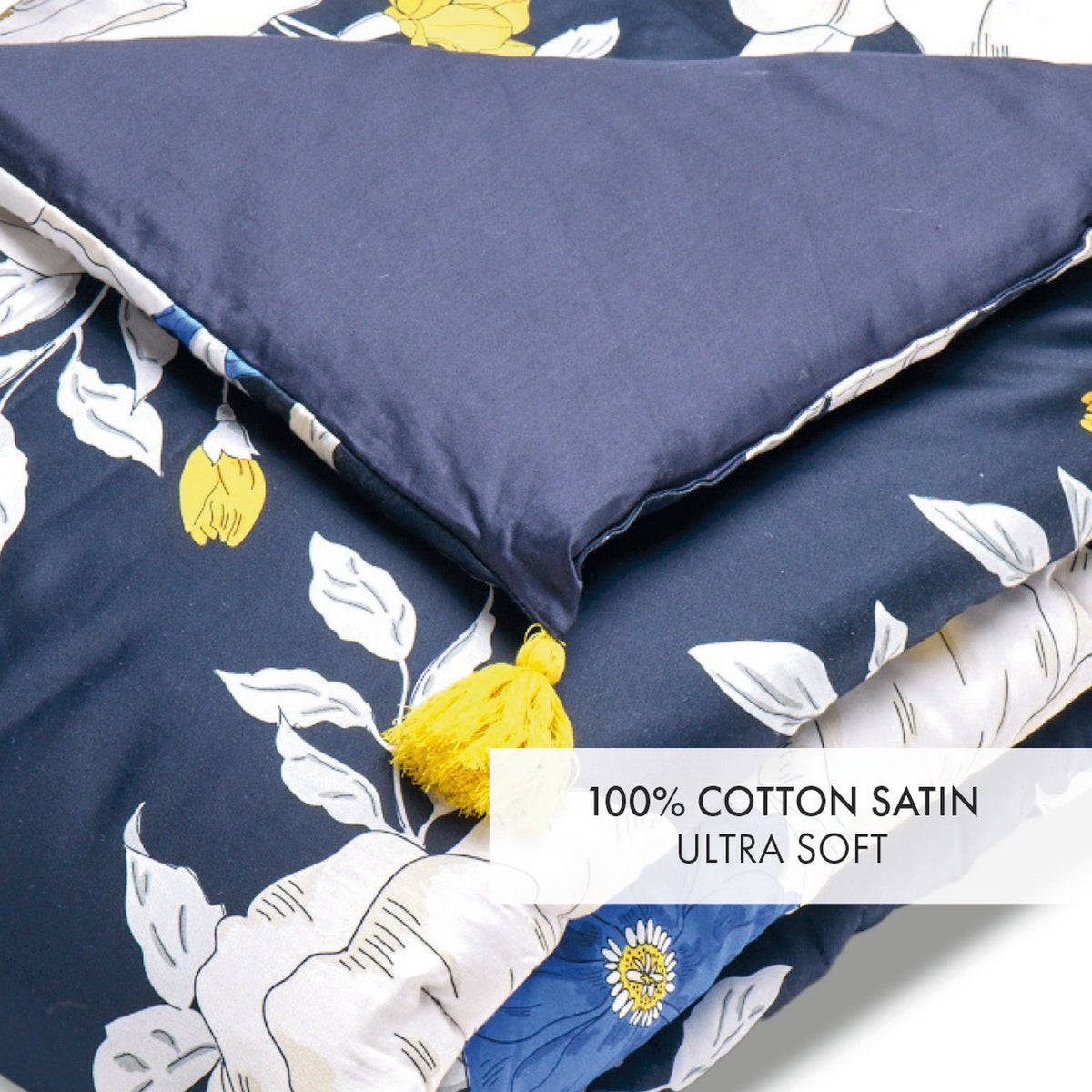Quilt With Tassels - Dark Blue - Nuit Fleurie