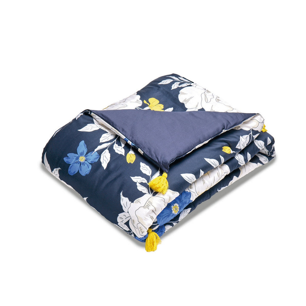 Quilt With Tassels - Dark Blue - Nuit Fleurie