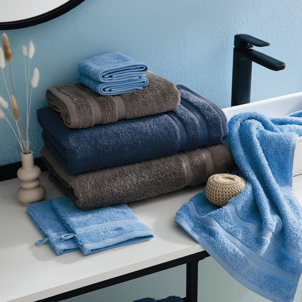 Set of 2 Hand Towels and 2 Bath Sheets - Navy Blue - Vague